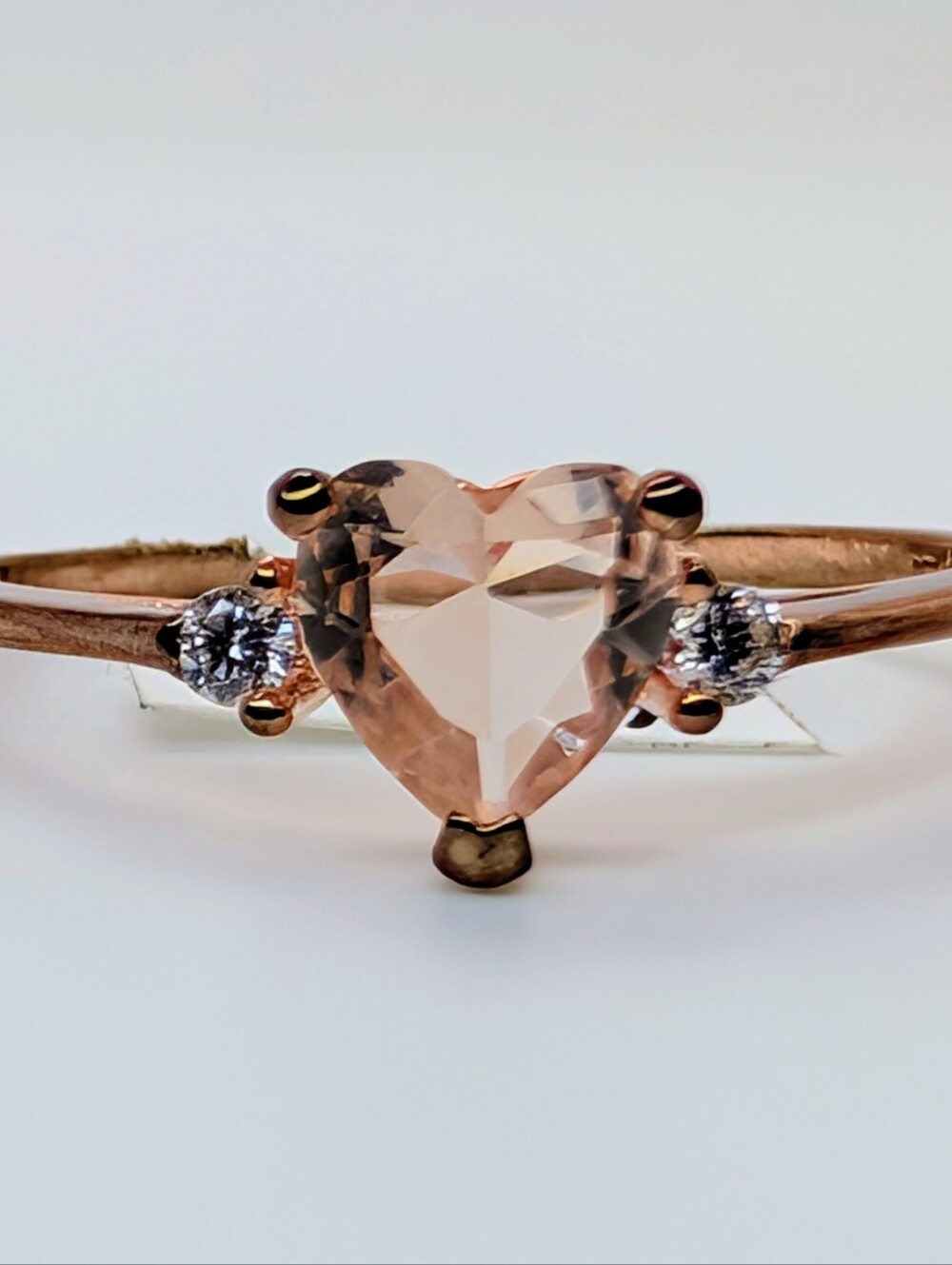 Heart Cut Morganite Rose Gold Over S925 Sterling Silver Size 9